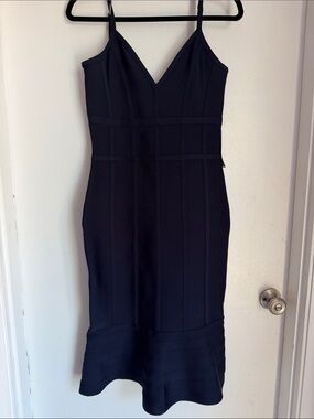 VENUS dark blue / navy blue  Midi Spaghetti-Strap V-Neck Dress